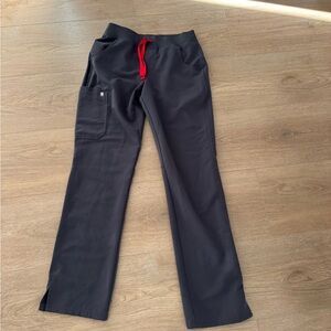 Figs Women's Black Jogger Pants with Red Drawstring small/tall.
